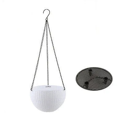 Injection-moulded plastic hanging basket with inner tank, 210mm diameter, 450mm chain