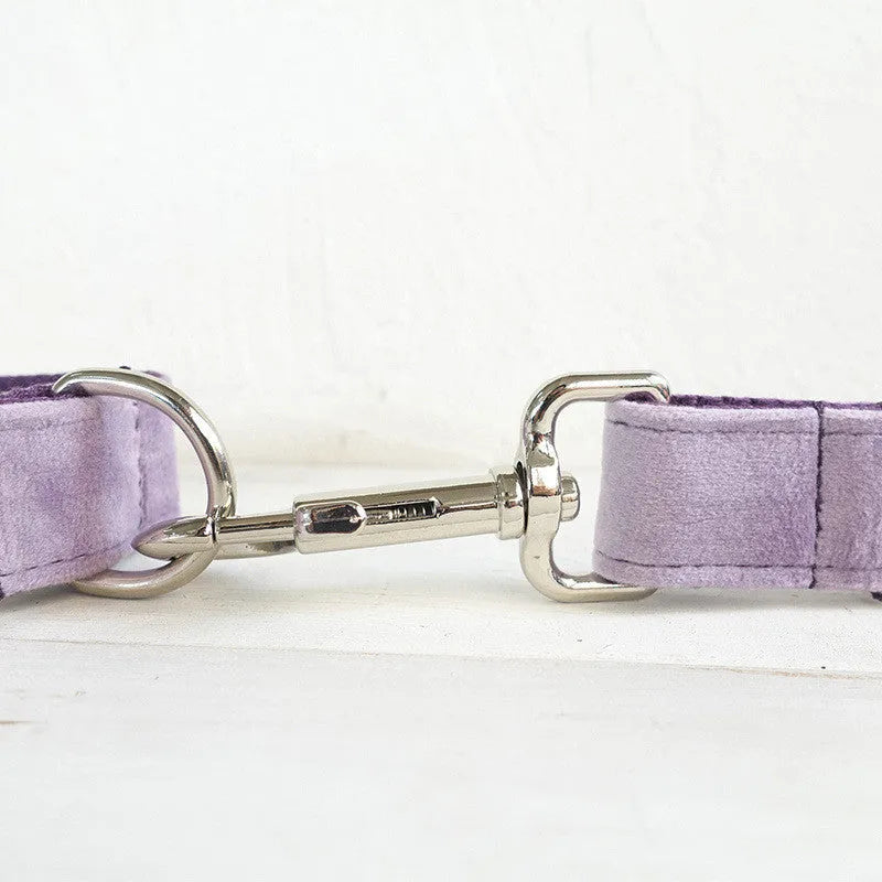 MUTTCO light purple thick velvet drawstring traction belt set for dogs with collar and leash
