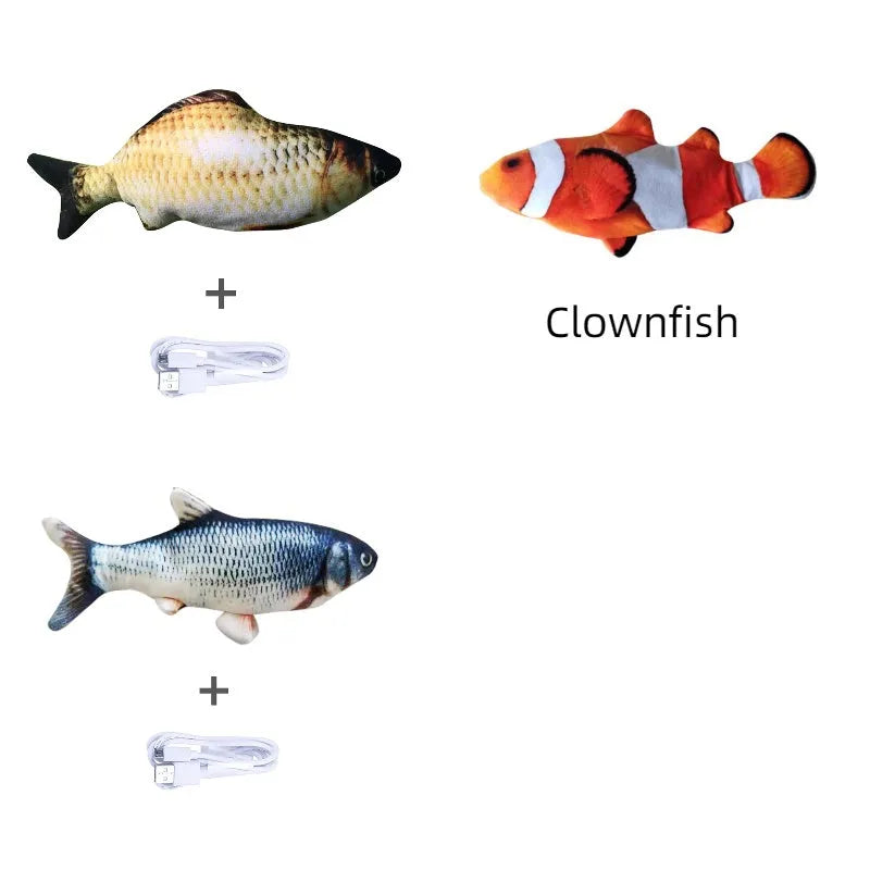Electronic jumping fish cat toy 30cm long with USB charging cable