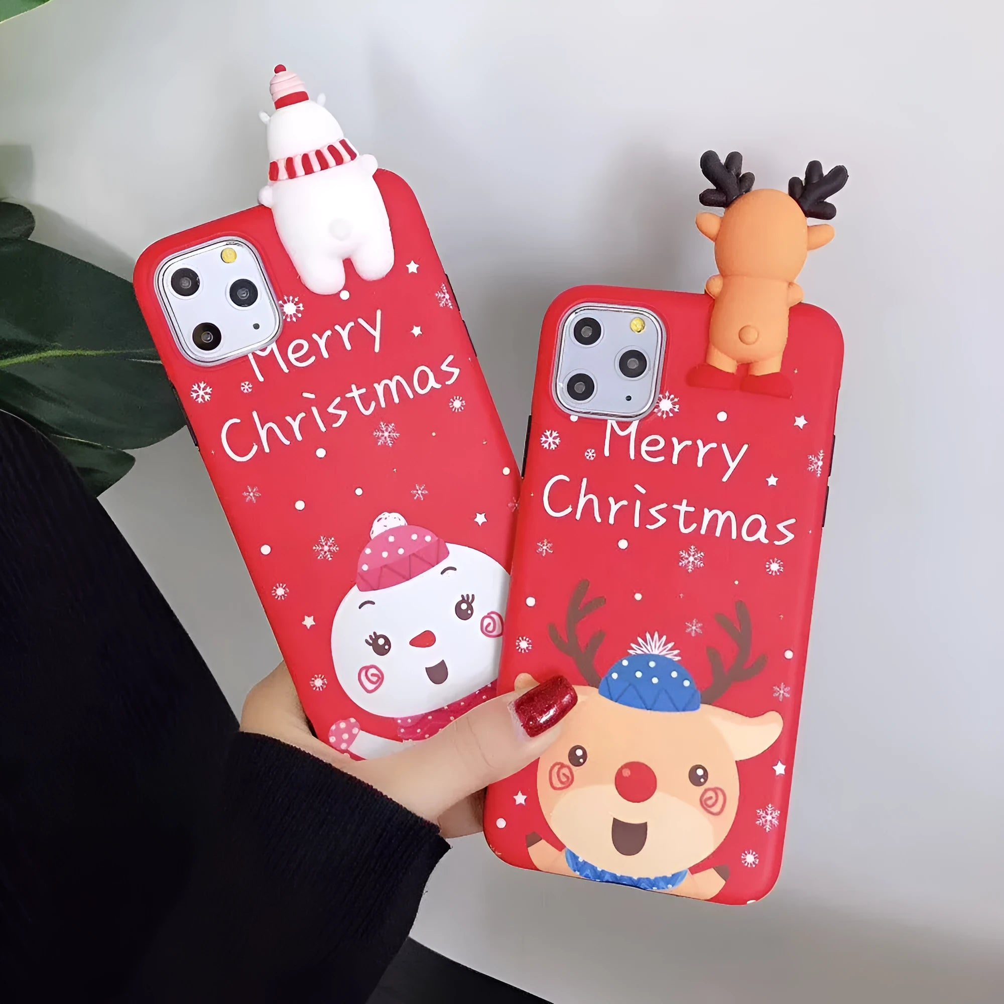 Red and green Christmas-themed silicone back cover case for an iPhone