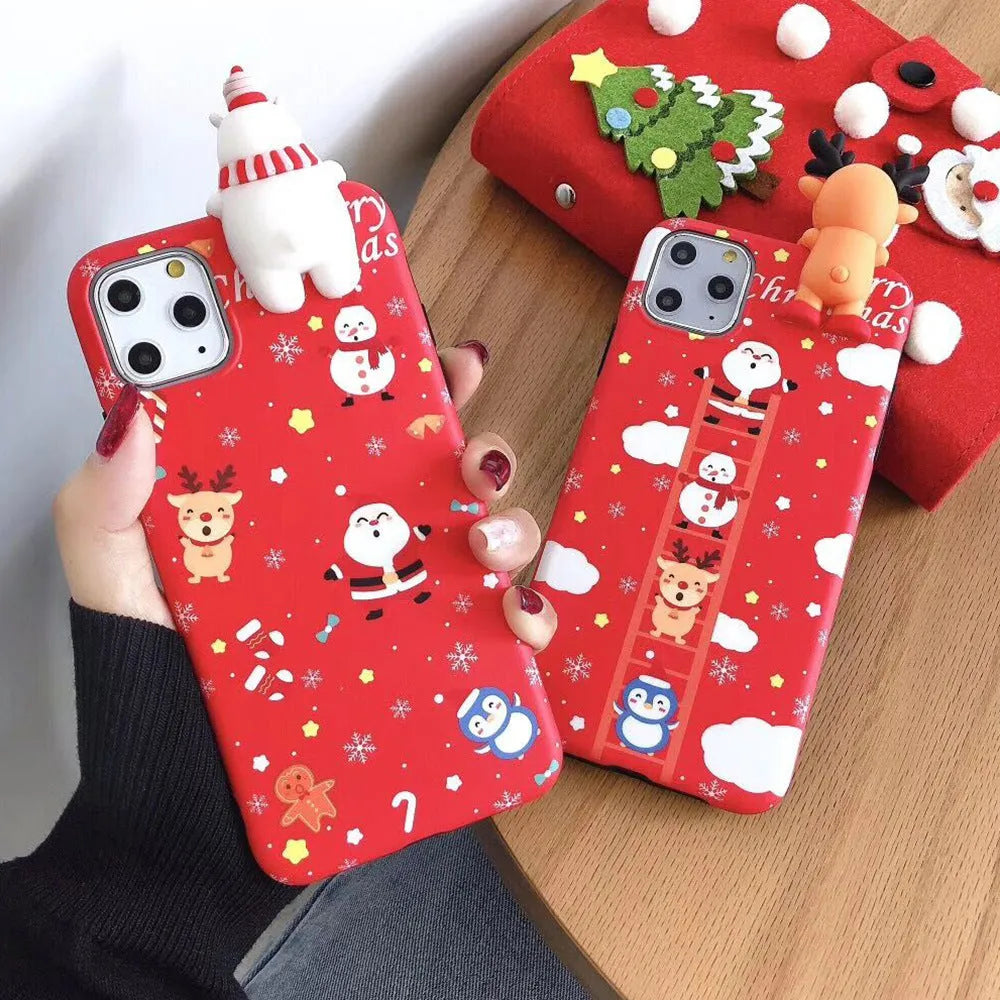 Red and green Christmas-themed silicone back cover case for an iPhone