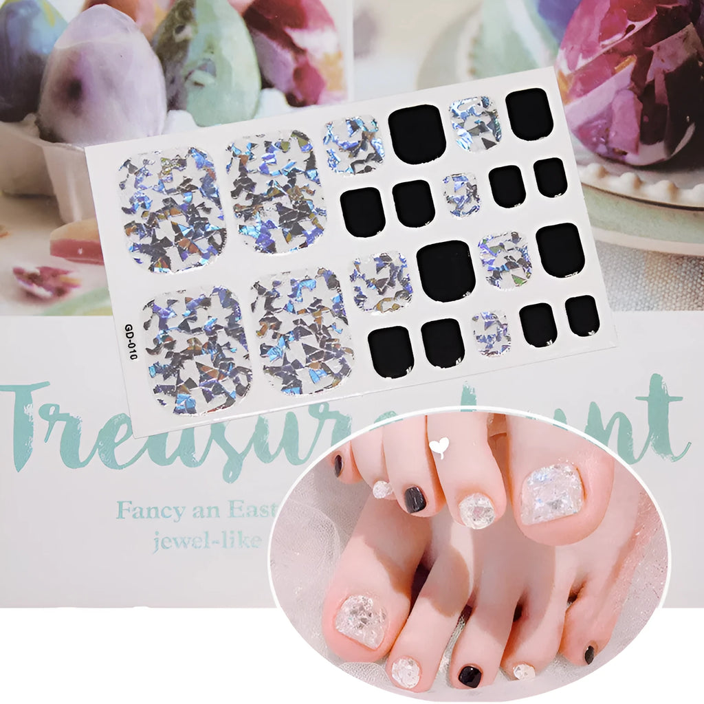 Waterproof nail stickers pack with 22 small stickers and 14 tips in colour GD001