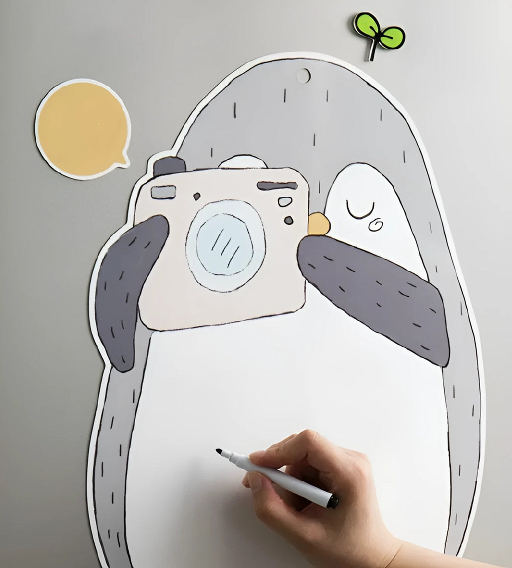 Penguin design magnetic message board for refrigerator with 45cm by 30cm dimensions