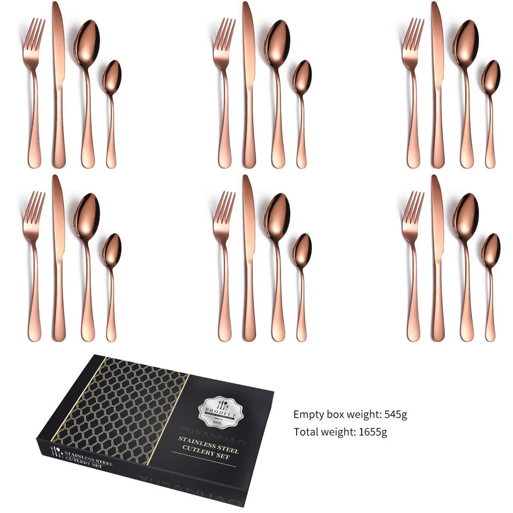 24 piece 18/10 stainless steel cutlery set in Silver style with wood storage box