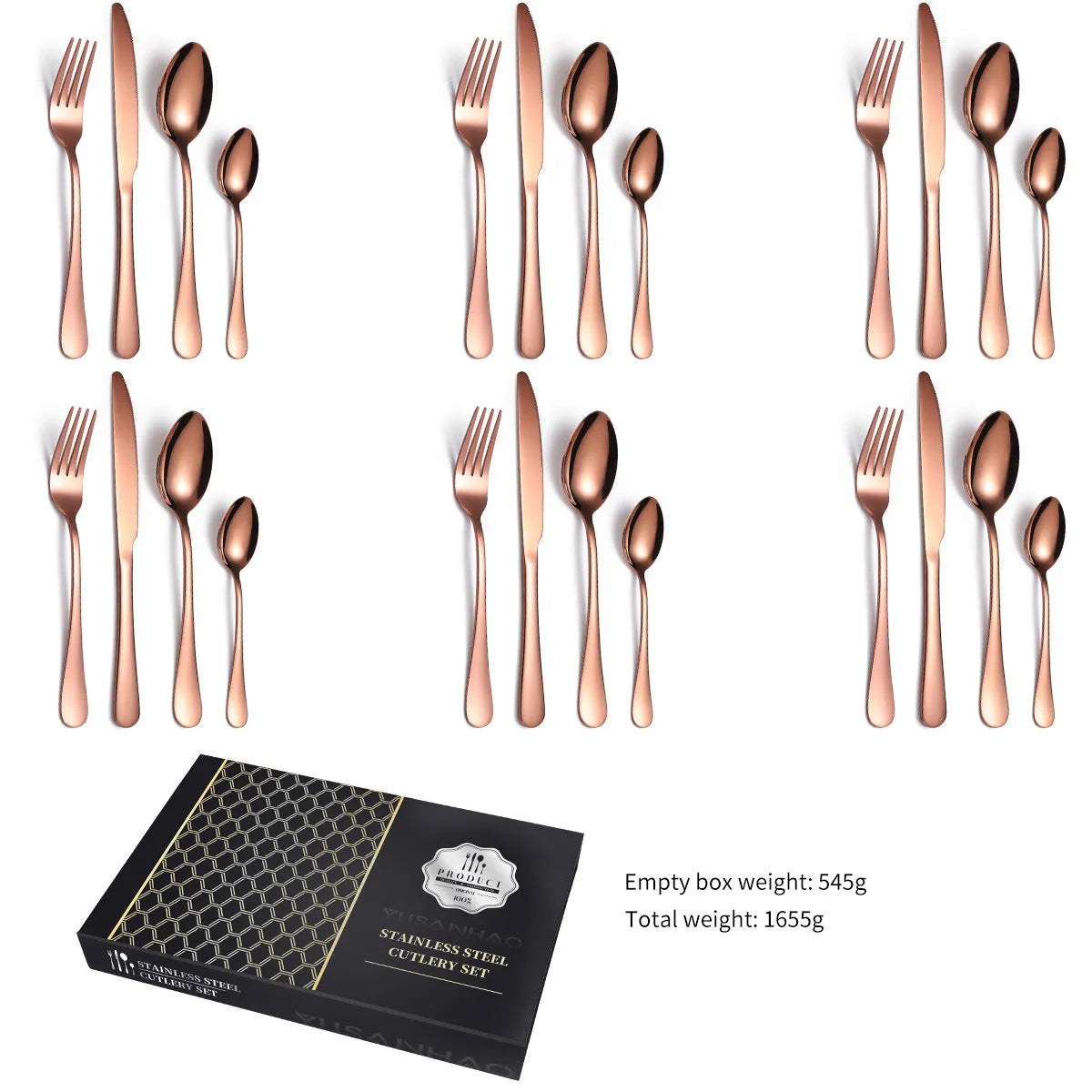 24 piece 18/10 stainless steel cutlery set in Silver style with wood storage box
