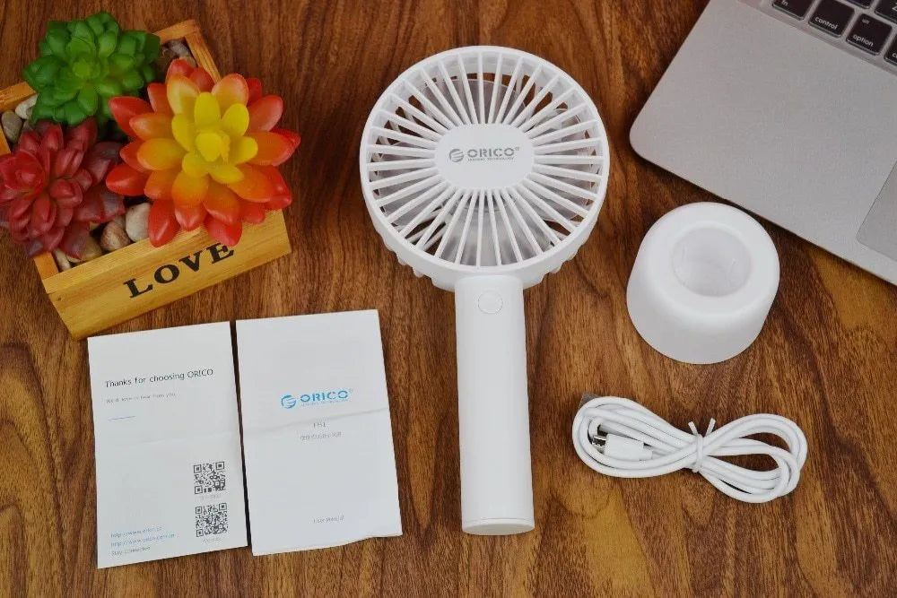 White ORICO FH1 portable USB desk fan with compact design and three-speed controls