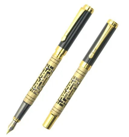 Metal fountain pen with 0.7mm iridium nib in yellow bronze finish rotating ink sucking system