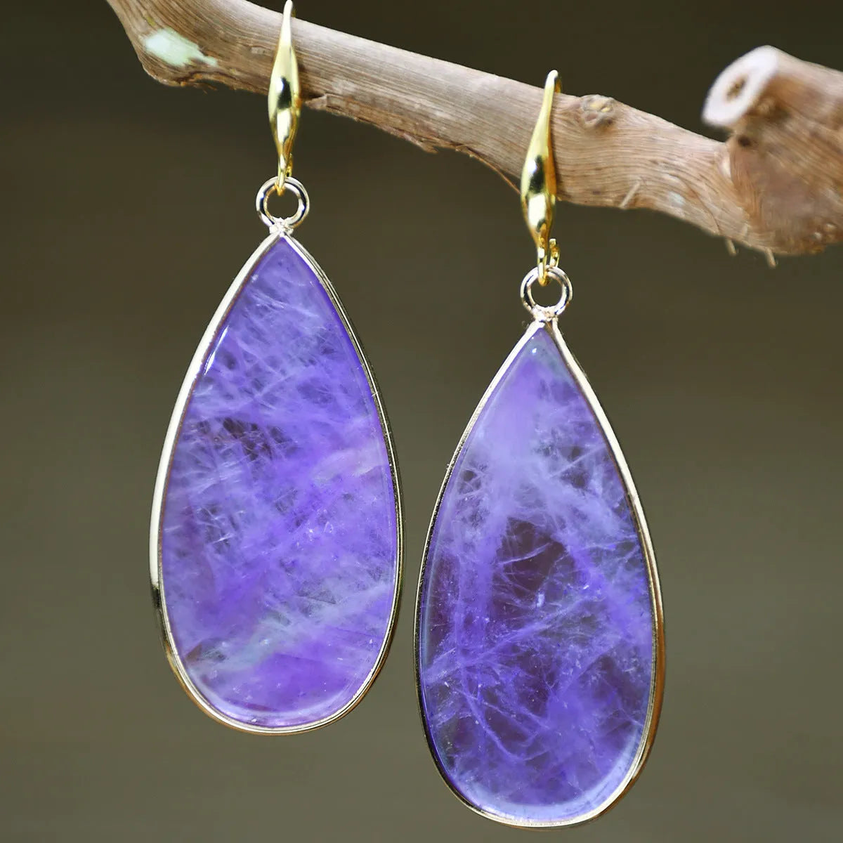 Vintage long water drop stone earrings in five colour options with textured surface