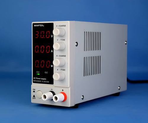 White adjustable DC power supply unit for mobile phone and notebook repair with voltage and current controls