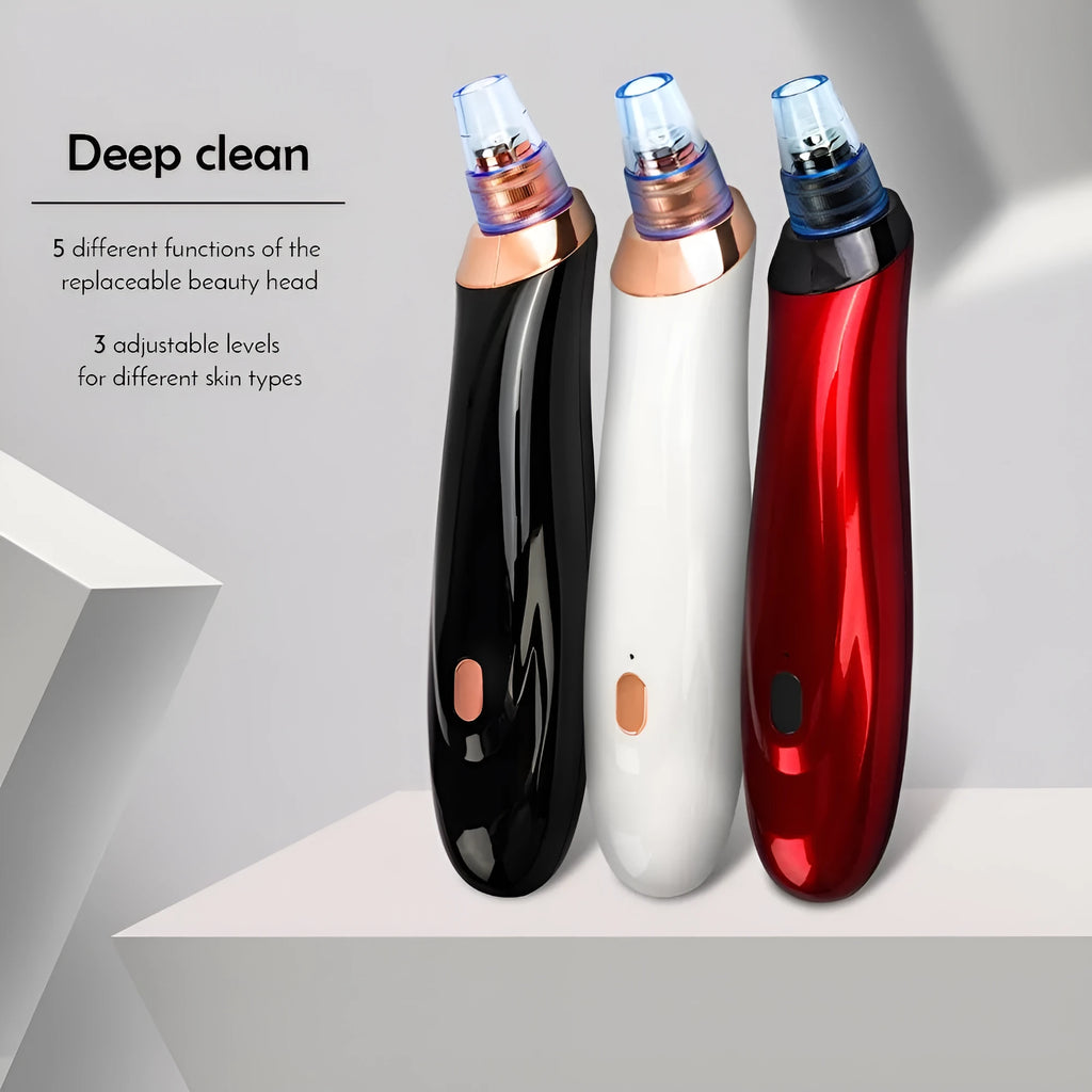 Electric blackhead remover device with vacuum suction and multiple nozzle attachments