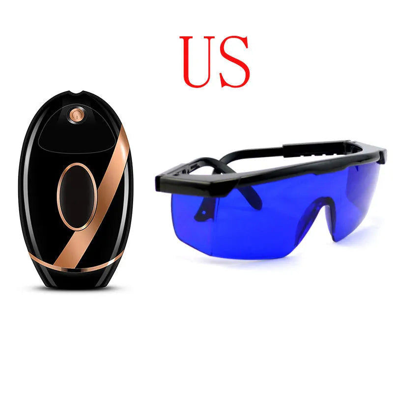 Black ABS IPL laser hair removal machine with 350,000 flashes for full body use, compact 14x7.5x4.5 cm