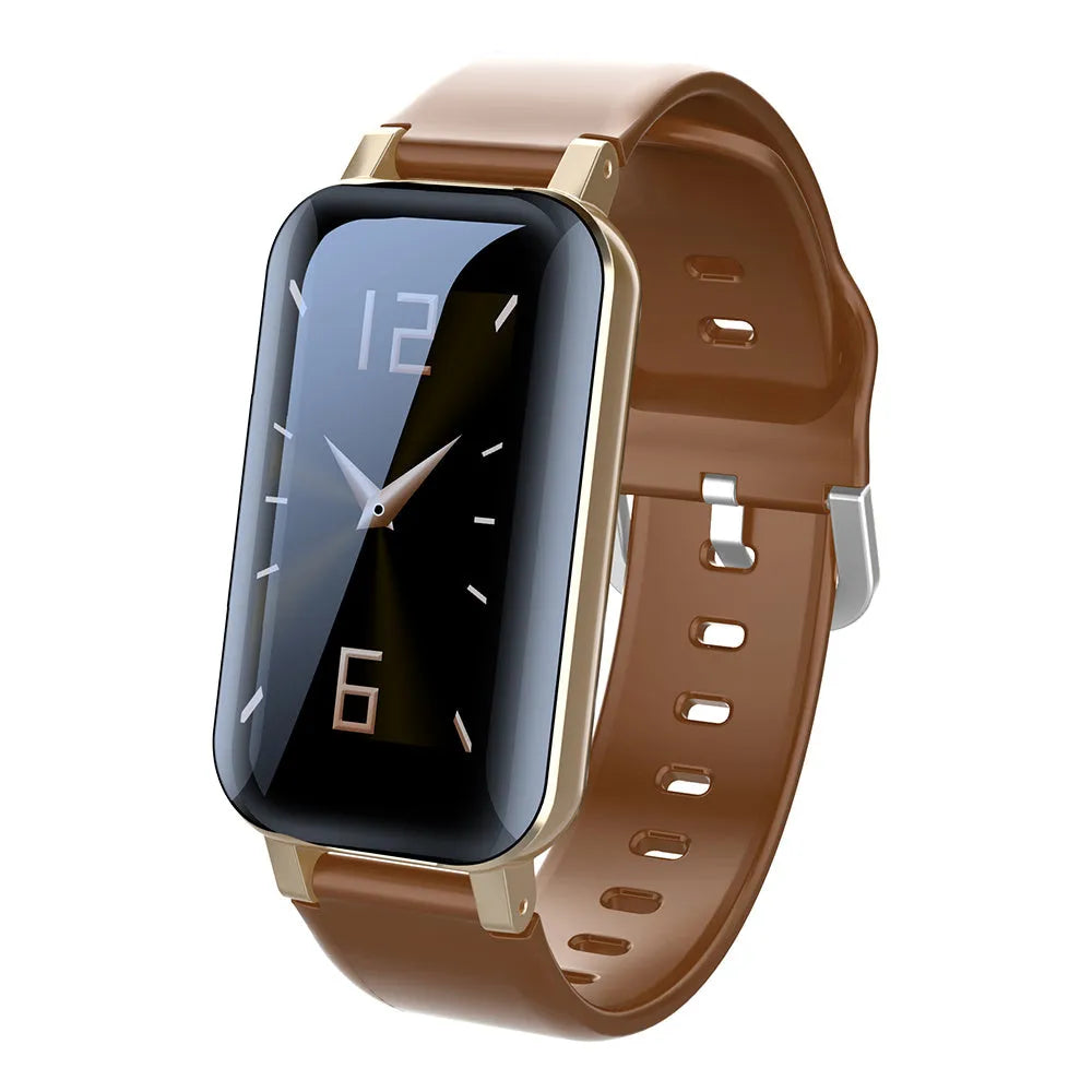 XD_LCIRT_7sxs6ycn smart bracelet for calls and heart rate monitoring in black, blue, and coffee colours.