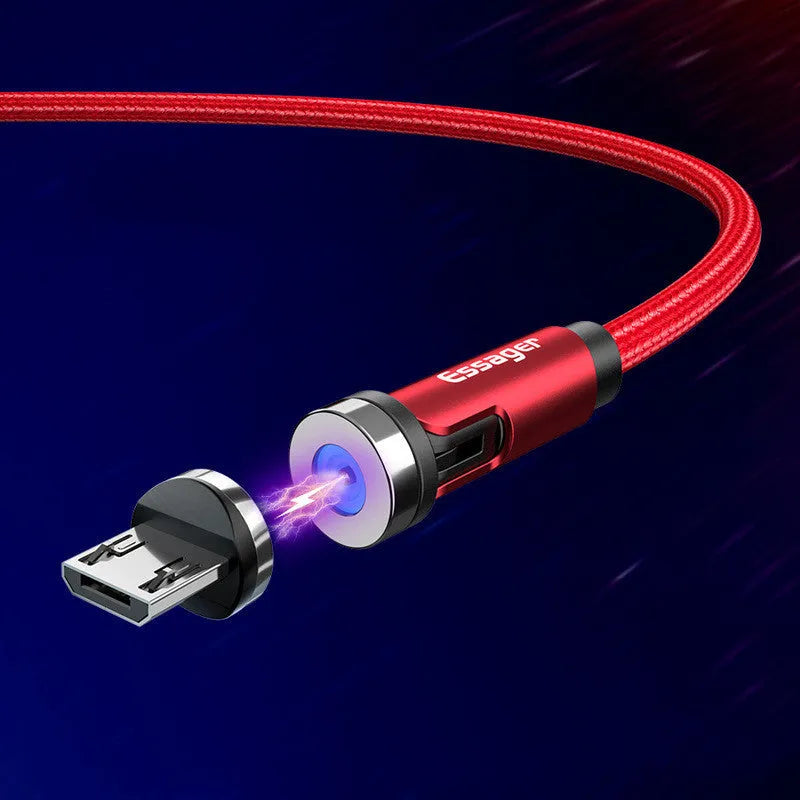 Magnetic rotating data cable in deep space grey or lucky red, 1m or 2m, for Apple, Micro USB and Type-C.