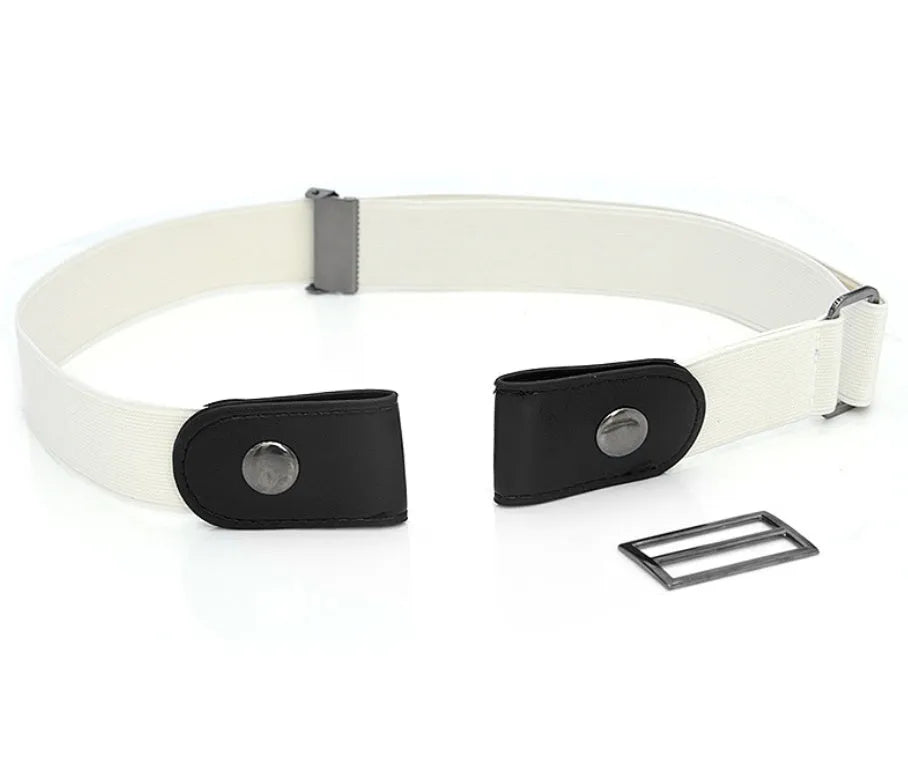 Imitation leather belt with square alloy buckle and car suture stitching on neutral background