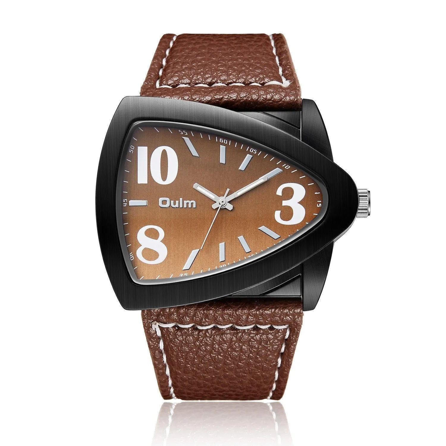 Men's casual triangle belt quartz watch showing analogue face with 9mm thickness