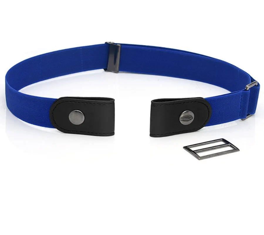 Imitation leather belt with square alloy buckle and car suture stitching on neutral background