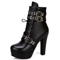 Women's high heel Martin boots round toe thick heel artificial PU rubber sole super high 8cm