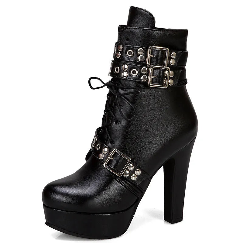 Women's high heel Martin boots round toe thick heel artificial PU rubber sole super high 8cm