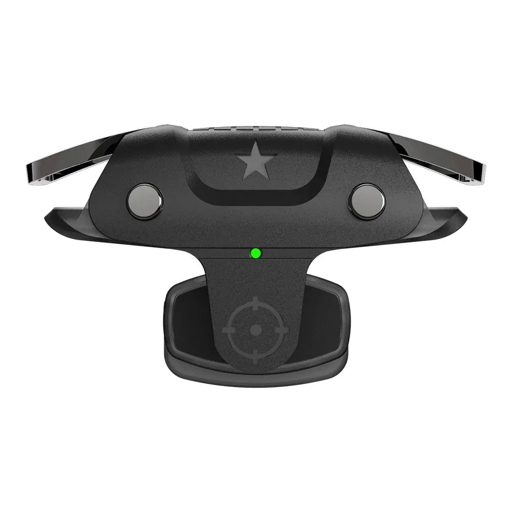 Black F5 compact mobile phone game controller joystick on a white background.