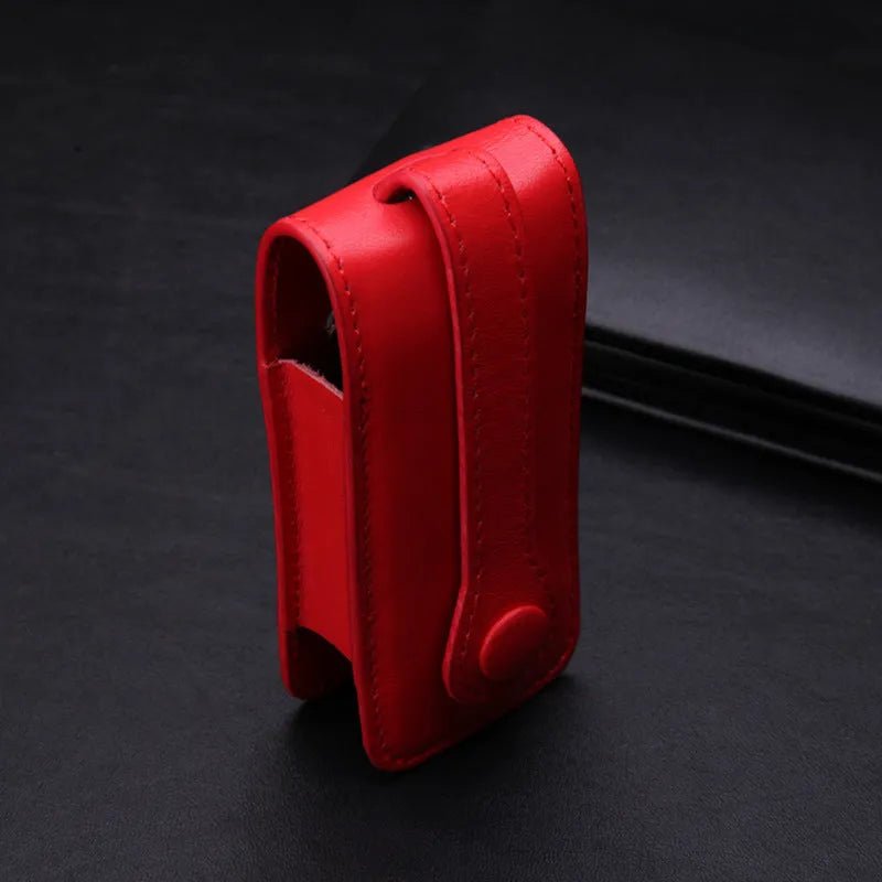 Genuine cowhide leather key case for Porsche with belt buckle closure, 10x4.3cm