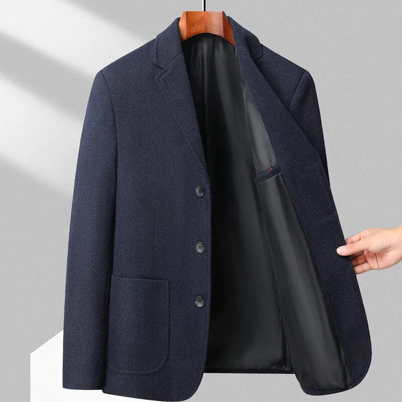 Men's solid colour loose fit wool blend coat for spring and autumn in grey