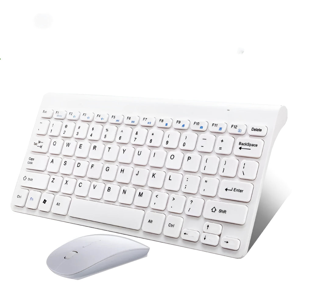 Black wireless keyboard and mouse set with 4G connectivity on desk