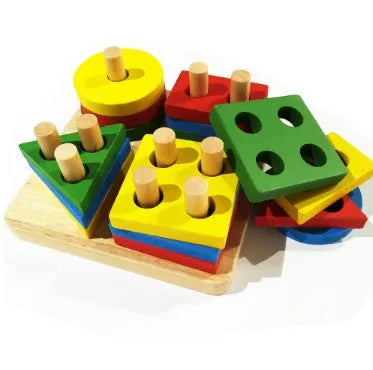 Wooden puzzle educational toy for kids with geometric shapes and sticks, colour as shown, 1 set