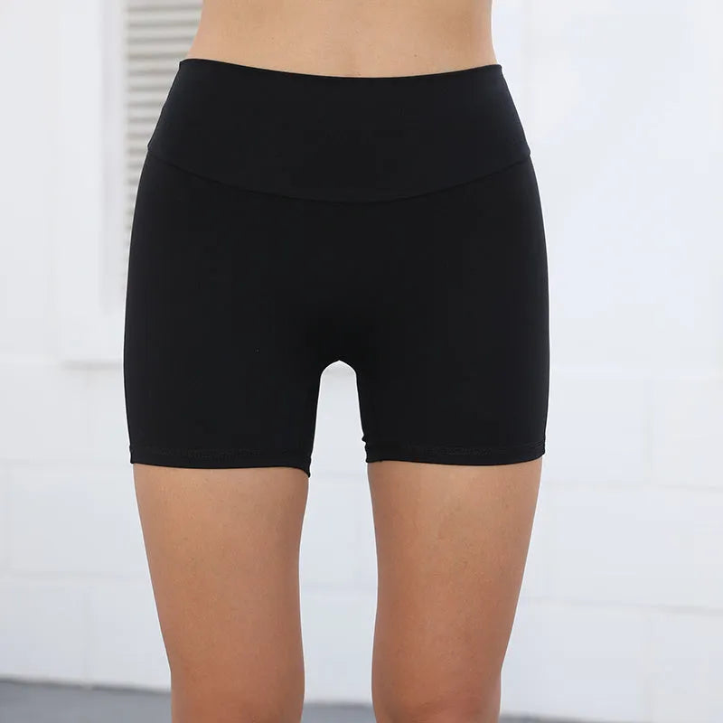 Women's high-waist fitness shorts with pockets in quick-dry nylon fabric for summer workouts