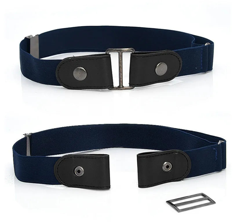 Imitation leather belt with square alloy buckle and car suture stitching on neutral background