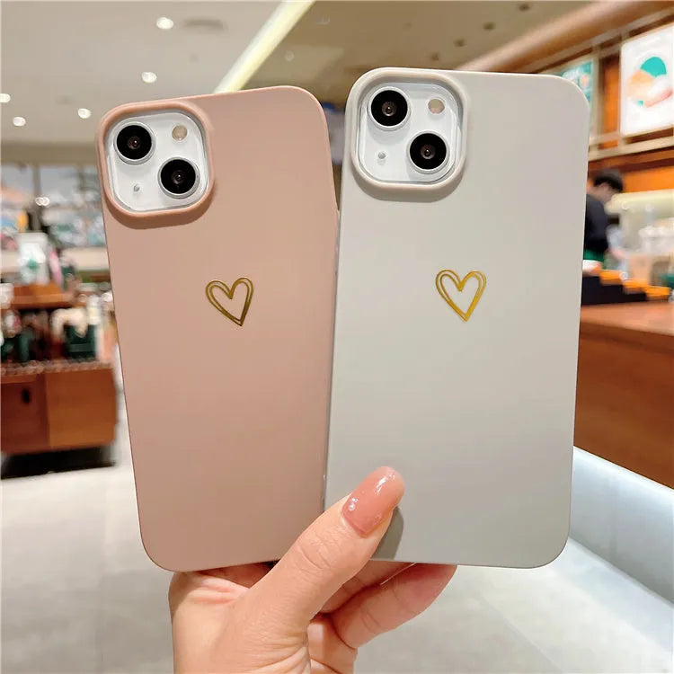 Brown silicone iPhone case with a hot stamping love design on the back.