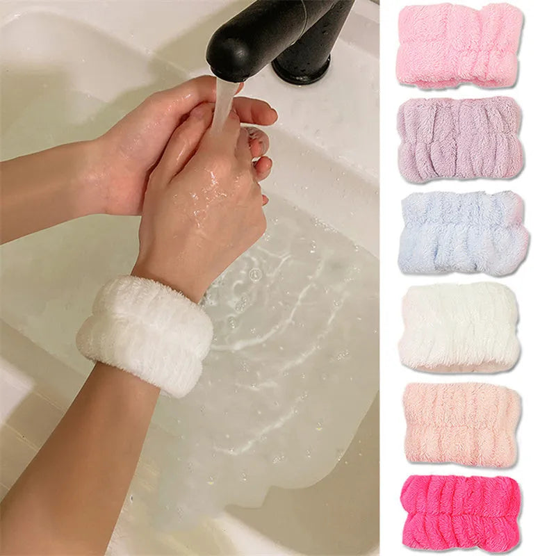 Coral velvet wrist washband in white, pink, light blue, grey, or lavender for face washing