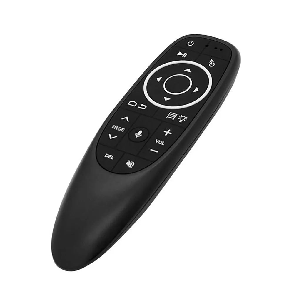 G10 series intelligent voice remote control with plastic shell and silicone buttons showing three colour-coded model variants