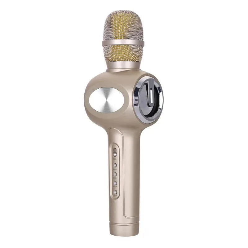 Yaerjia E108 black mobile karaoke microphone with built-in speaker and capacitive pickup.