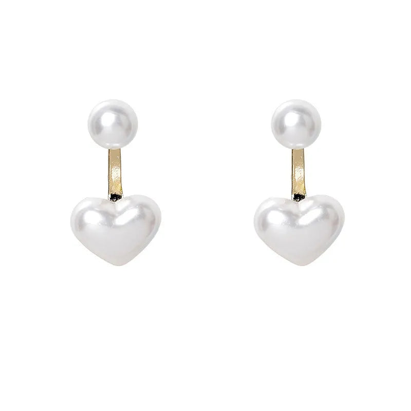 Women's heart-shaped Korean style stud earrings with artificial gemstones on electroplated alloy