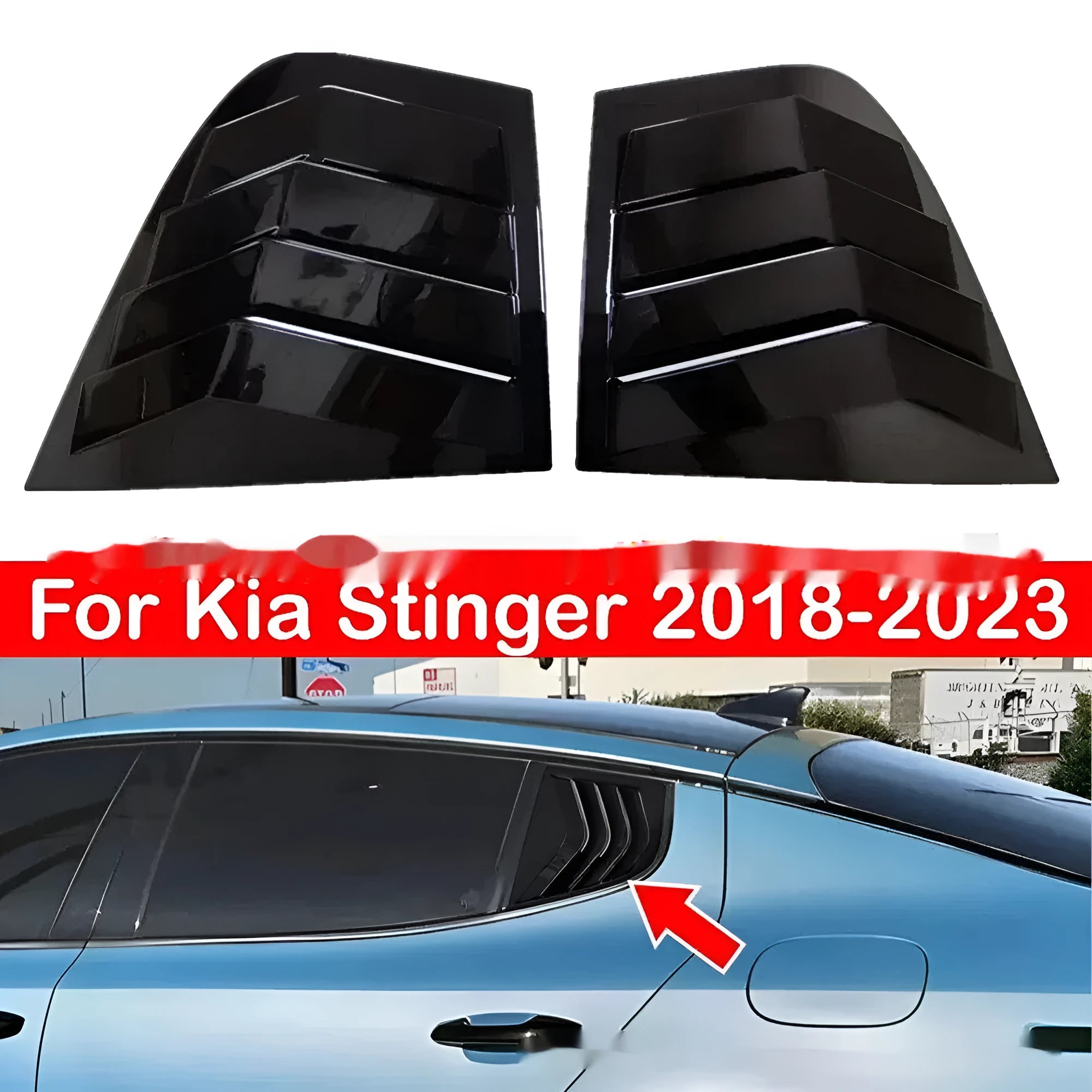 Rear triangle shutter carbon fibre decoration for Kia Stinger in bright black finish