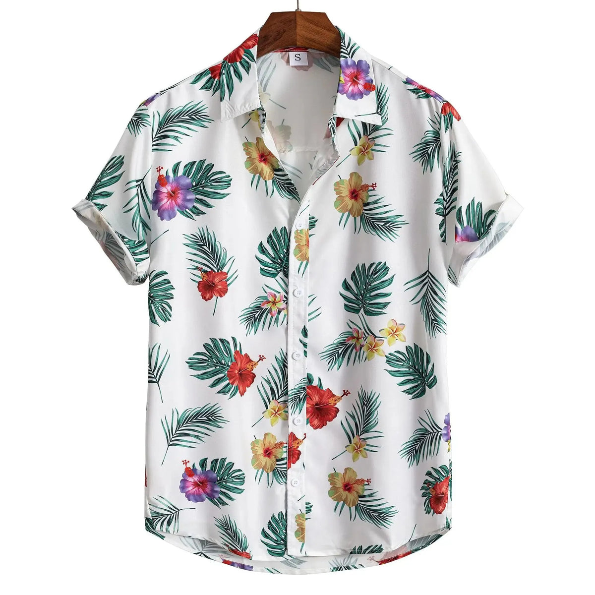 Men's floral art print short sleeve shirt in polyester, sizes S to 3XL, casual leisure top