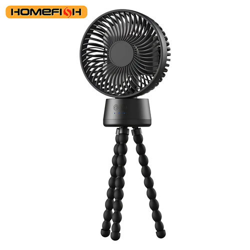 HOMEFISH F2 automatic shake head portable fan with LED light and removable bracket.