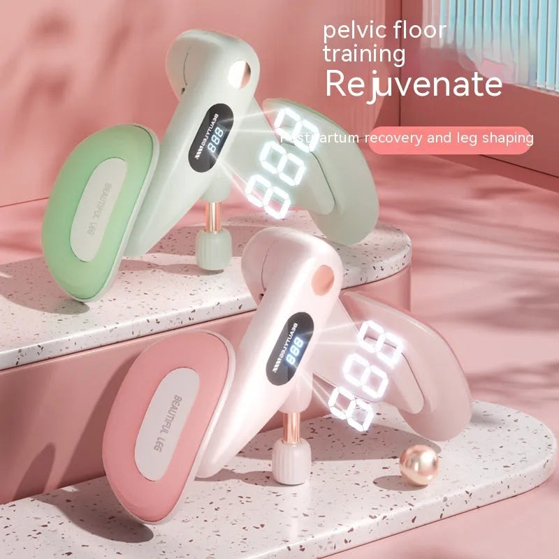 Pelvic floor muscle trainer device with electronic display, shown in grey colour option