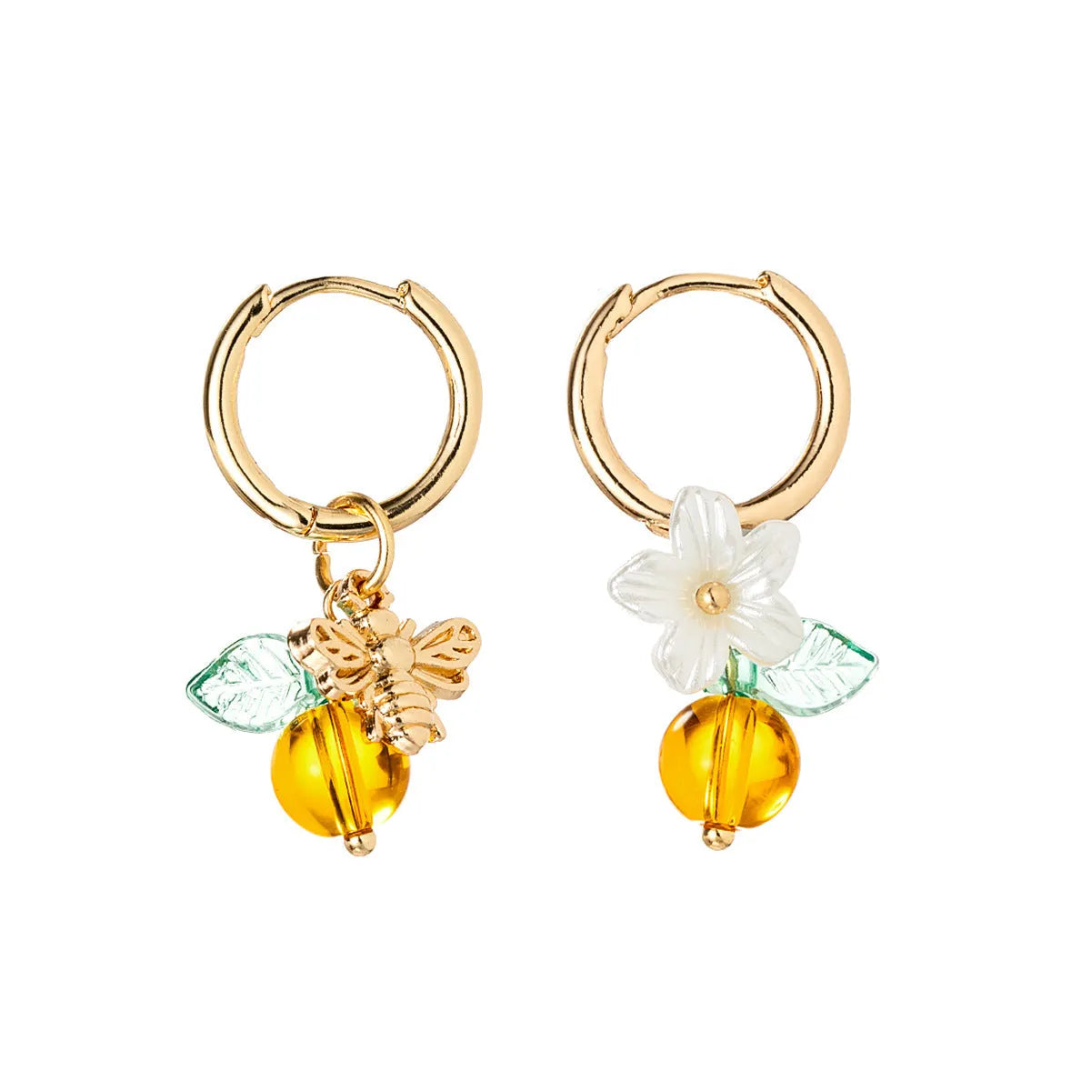 Women's sweet ear cuffs in XY-123 with bee, glass, leaf, and flower pendant details, supplied as one pair.