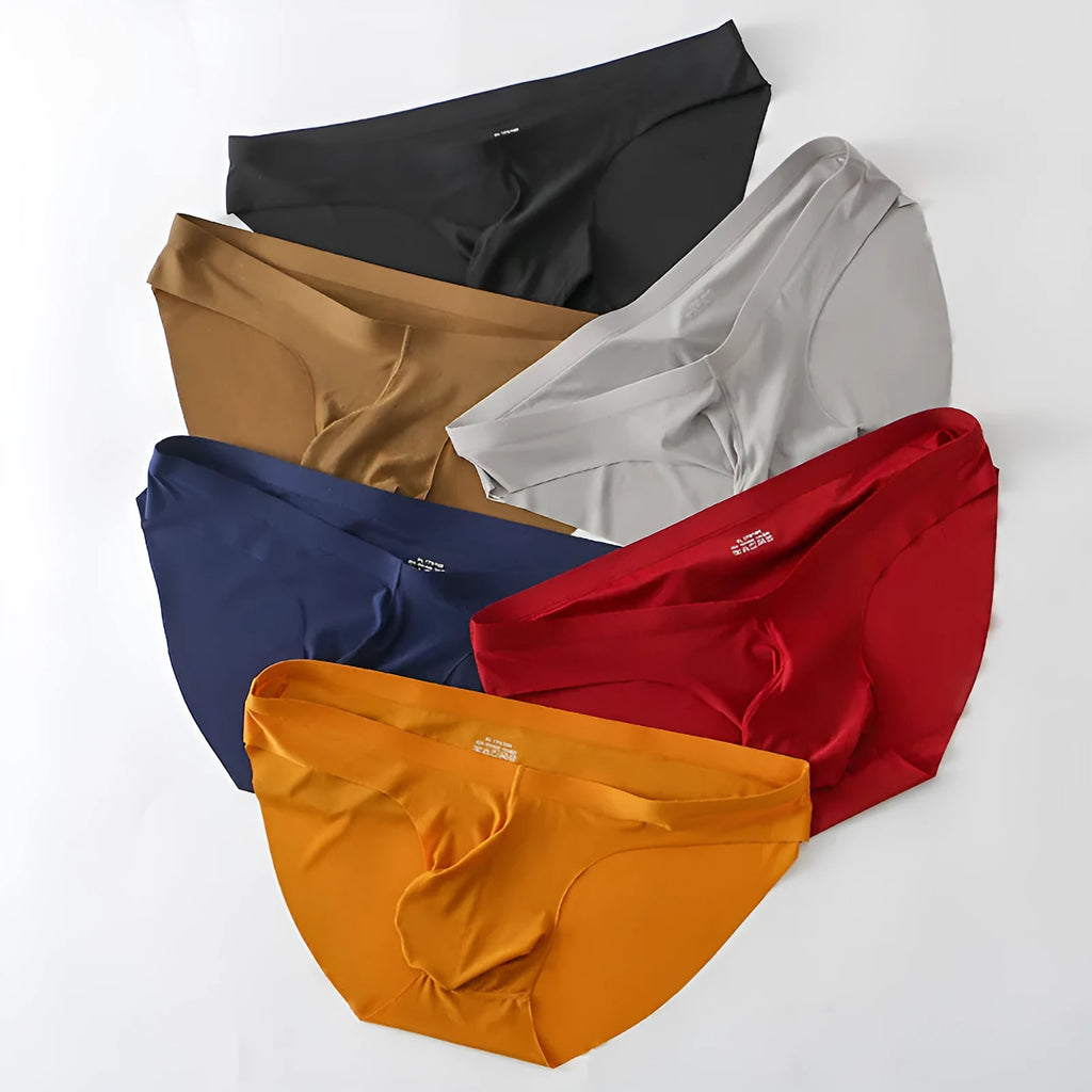 Men's ice silk seamless briefs with bullet separation pouch in multiple colours