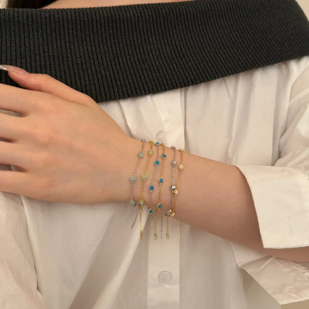 S925 sterling silver opal bracelet for women with round geometric design and Japanese Korean simple style