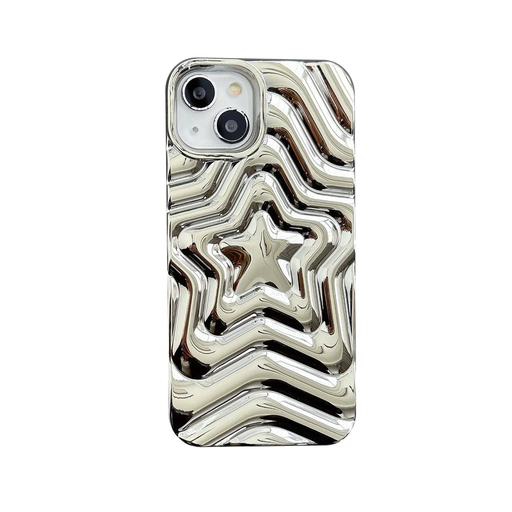 Silver electroplated three-dimensional star soft shell phone case for Apple iPhone with TPU anti-fall back cover