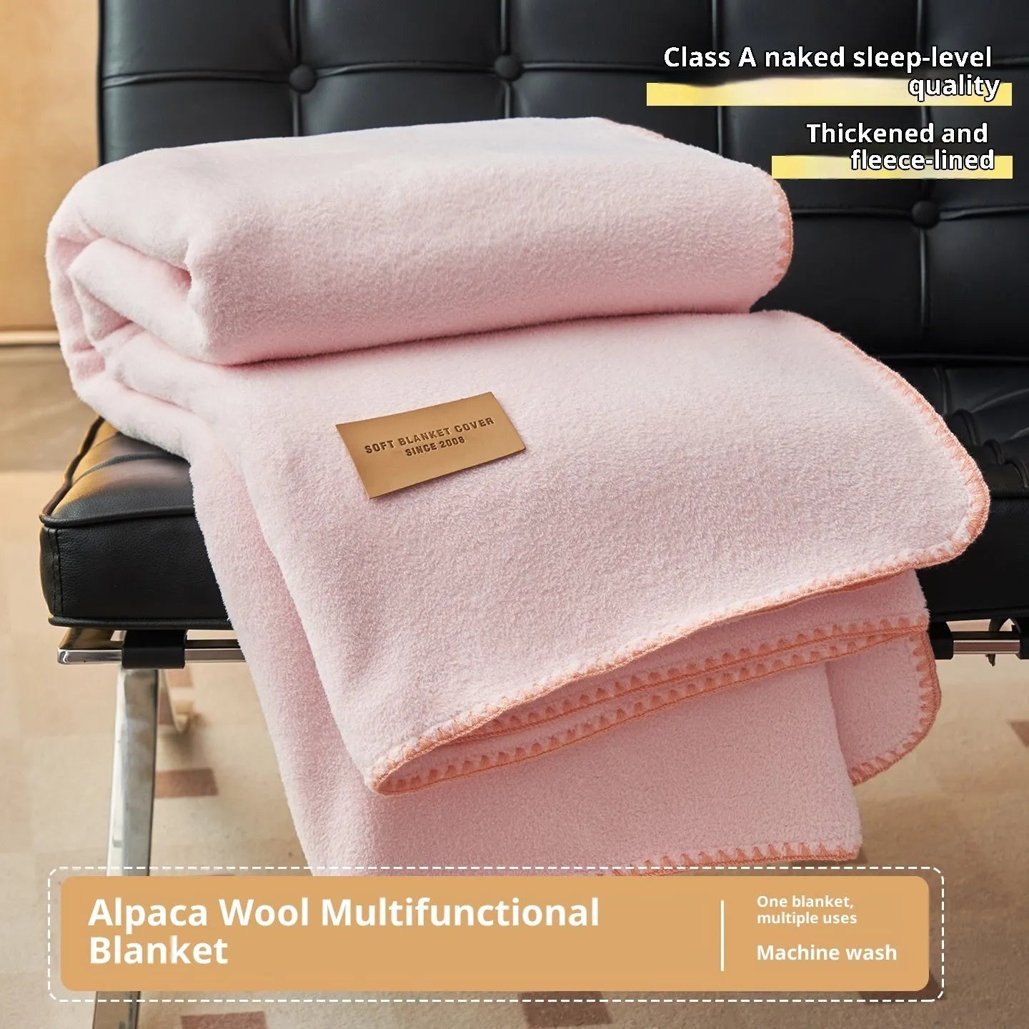Alpaca fleecefiber blanket in solid colour, Class A soft polyester, thickened warm leg covering