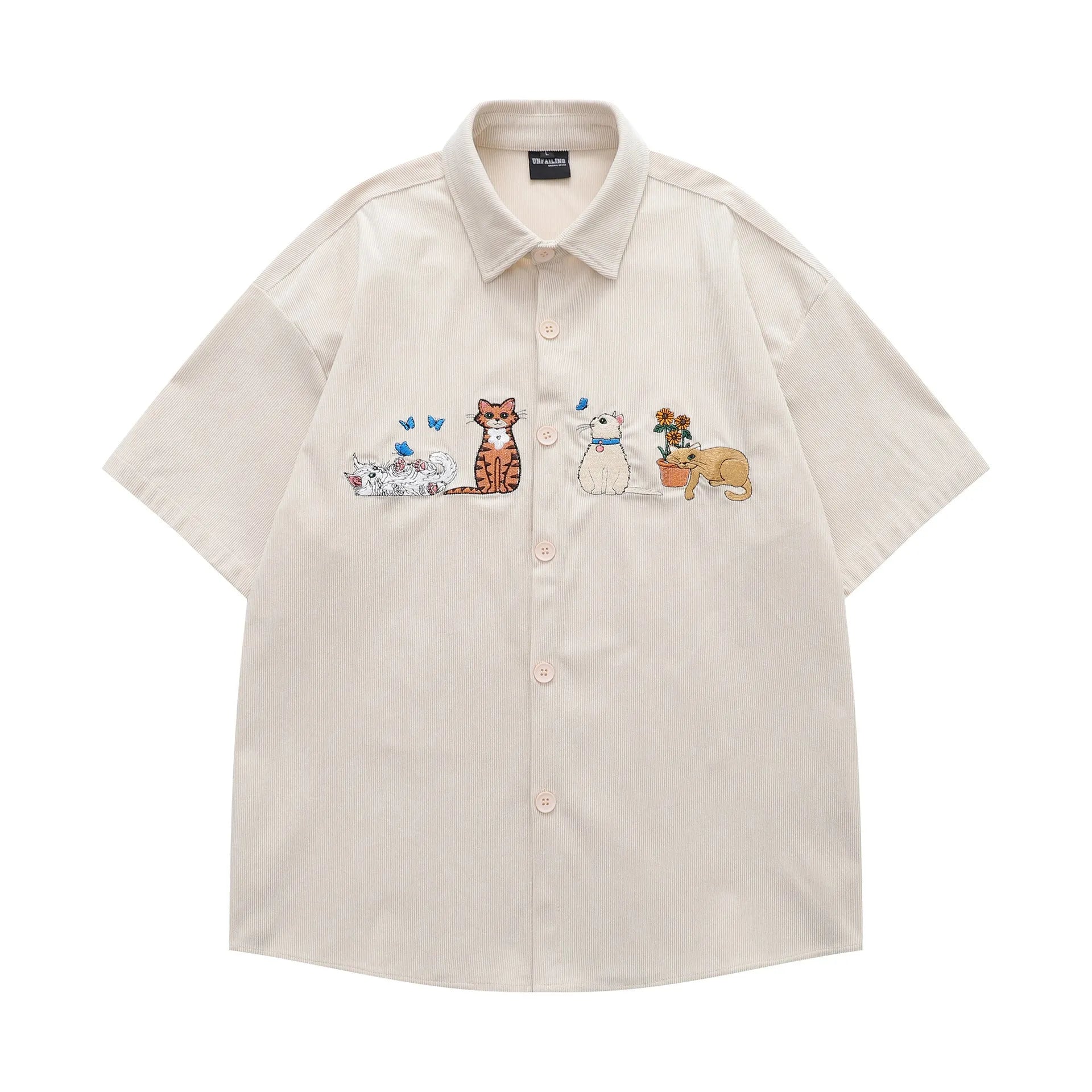 Fashion brand loose couple cardigan in apricot with cartoon embroidery, polyester fibre, Asian sizing M L XL