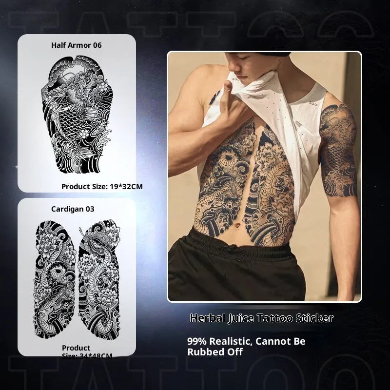 Half a tattoo sticker men's trendy pattern advanced simulation water transfer Chinese style 19x32CM
