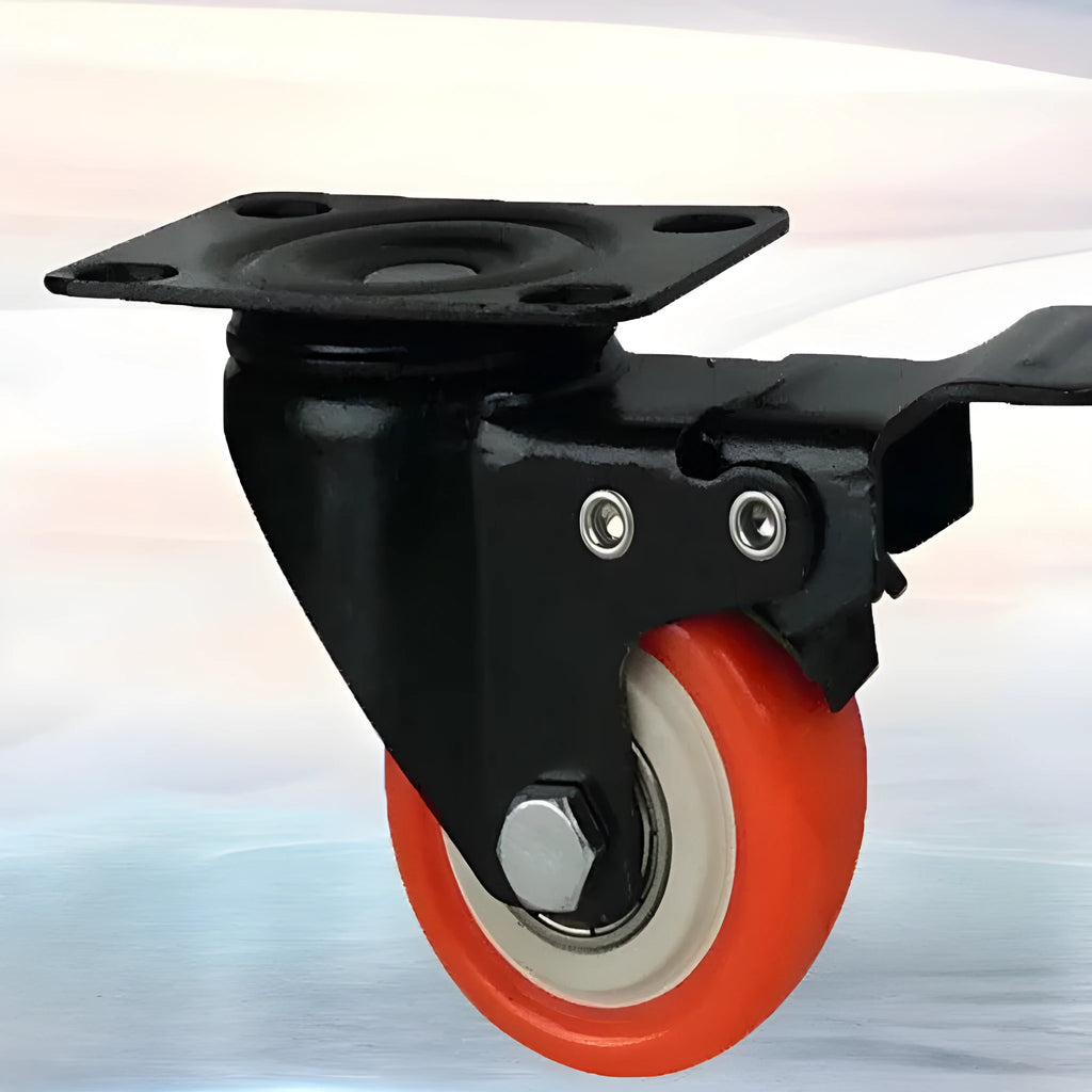 Red double bearing mute universal caster with wheel and metal bracket for furniture