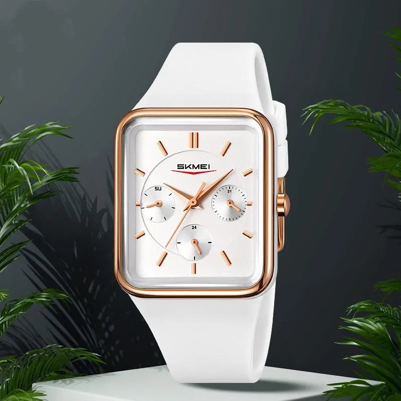 Square silicone strap waterproof digital watch for girls in multiple colour options