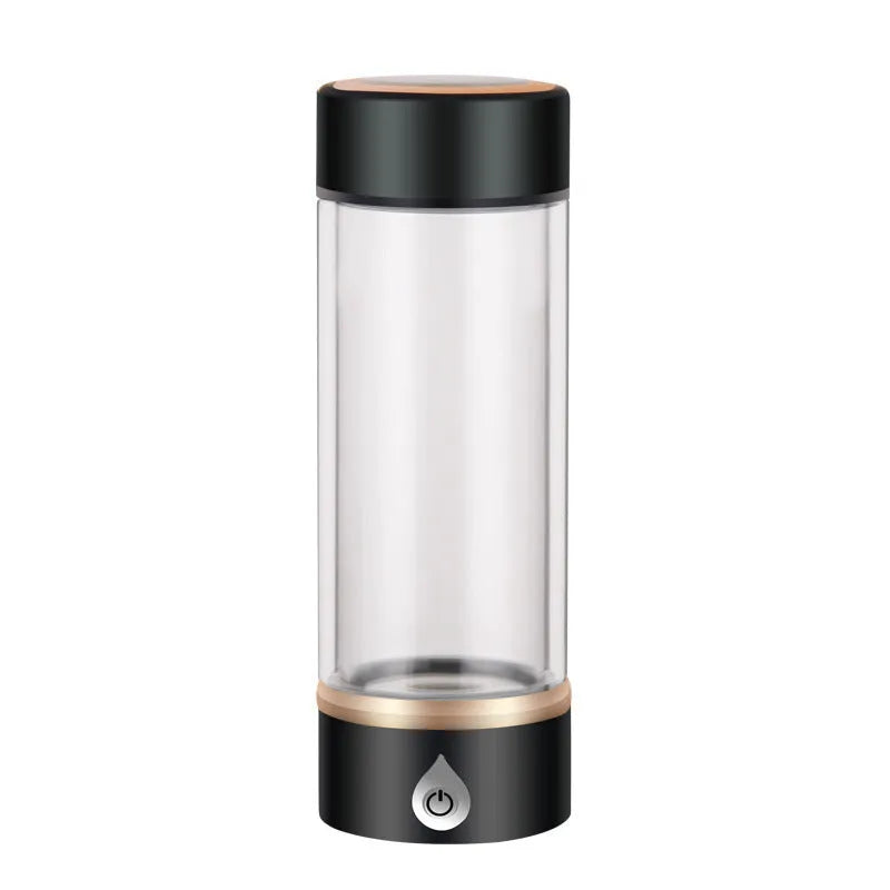 Blue hydrogen water ionizer bottle 380ml with high borosilicate glass body and rechargeable base