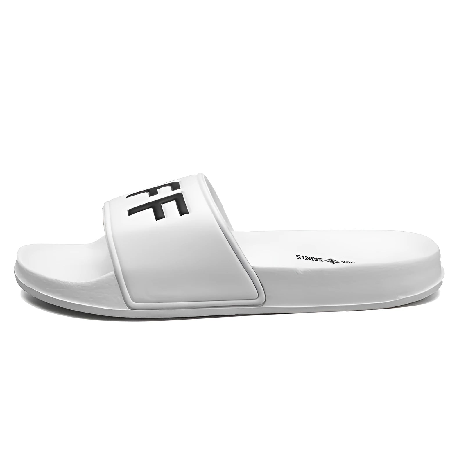 Large men's open toe slippers with rubber sole available in black and white colours