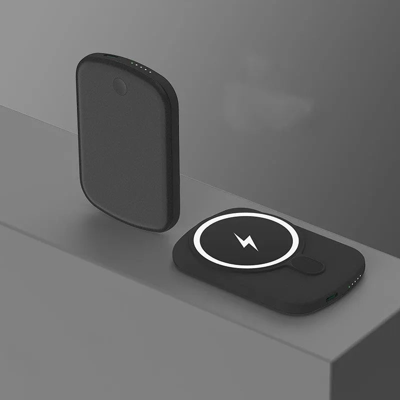 Magsafe magnetic wireless power bank in black, purple, pink, or white colour with creative design.